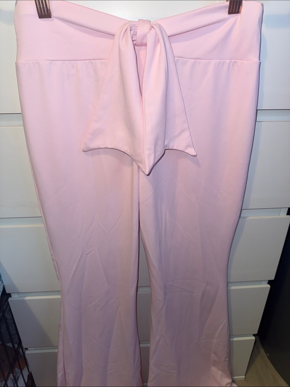 High-Waist Tie Front Wide Leg Pants - Light Pink Flare Legging
